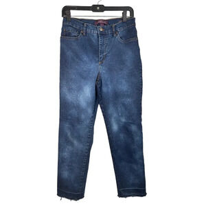 Gloria Vanderbilt Amanda Dark Wash Raw Hem Denim Jeans Women's Size 10